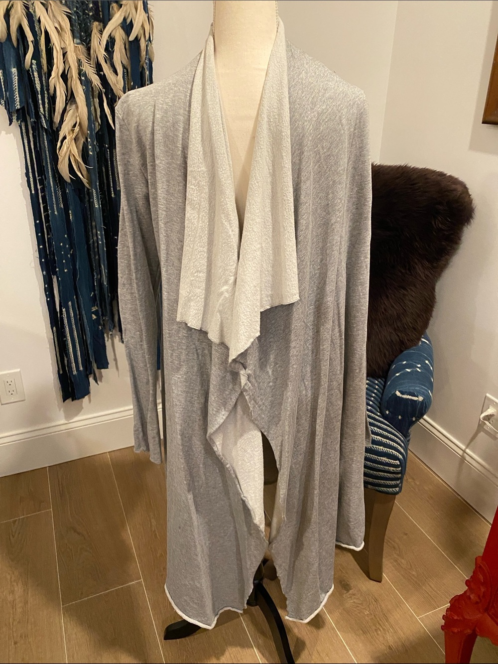 Hard Tail Light Gray Draped Open-Front Cardigan